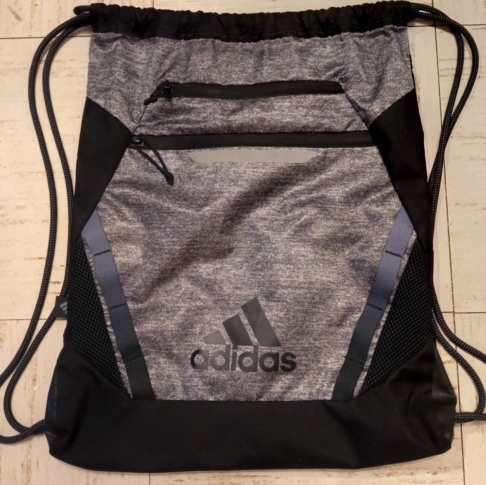 Adidas Black and Gray Drawstring Backpack